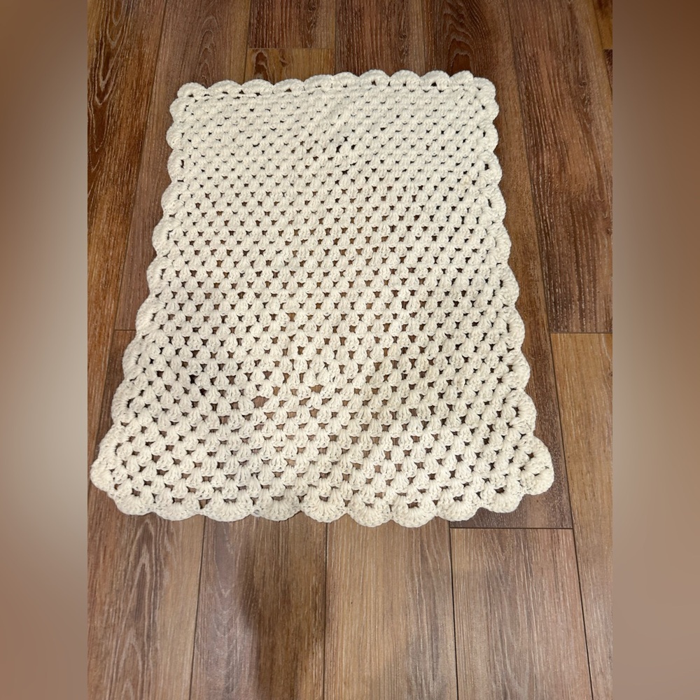 Handcrafted Vintage Cream Crochet Baby‎ or Doll Blanket